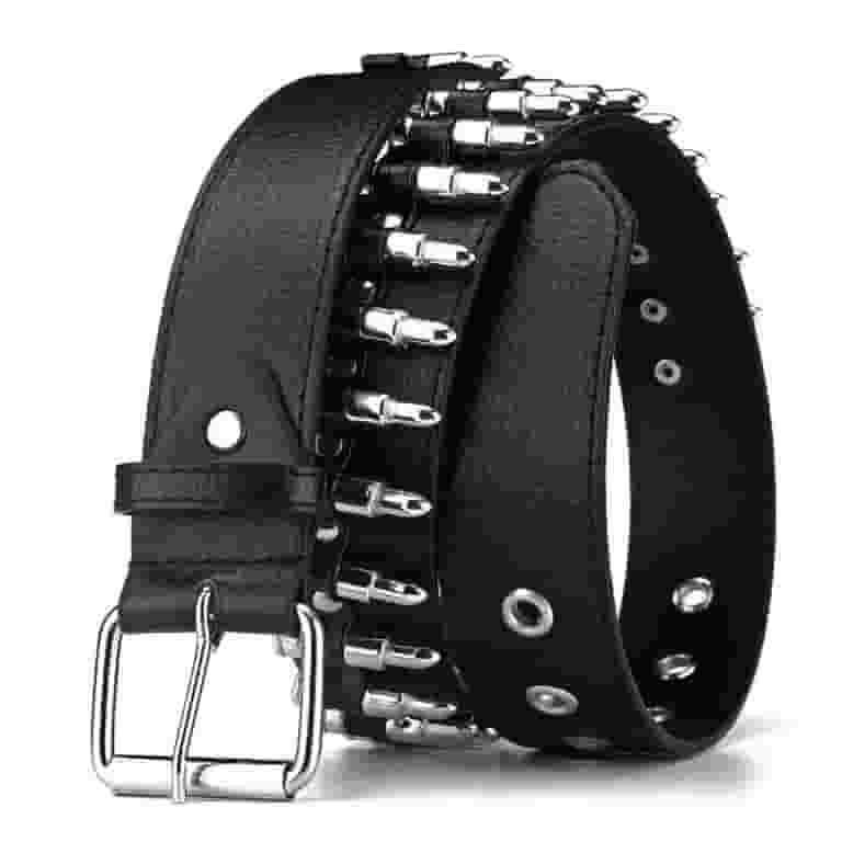 Fsjzc Men and Women Leather Rock Belt with Silver Bullet Fsjzc Men and Women Leather Rock Belt with Silver Bullet