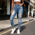 thumbnail image 4 of ClodeEU Women High Waist Ripped Distressed Skinny Ankle Jeans,Stretch Hole Denim Jeggings with Pockets Light Blue,Women's Plus S, 4 of 8