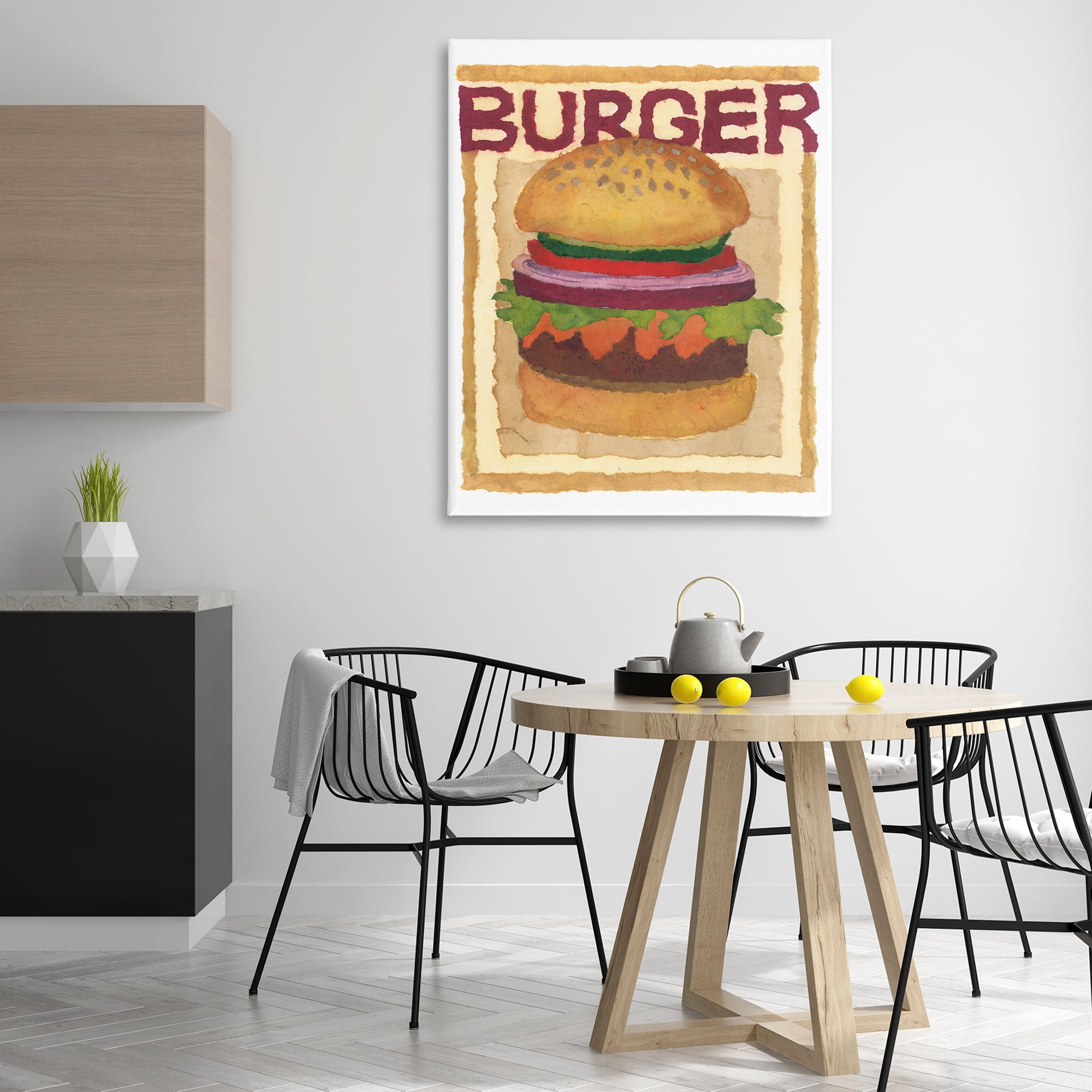Stupell Industries Watercolor Style Burger Food & Beverage Painting Gallery Wrapped Canvas Art Print Wall Art, 36 x 48