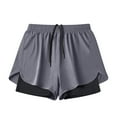 thumbnail image 3 of Men's Solid Color Double-layer Running And Fitness Shorts Compression Liner 2 in 1 Quick Dry Beach Shorts, 3 of 5