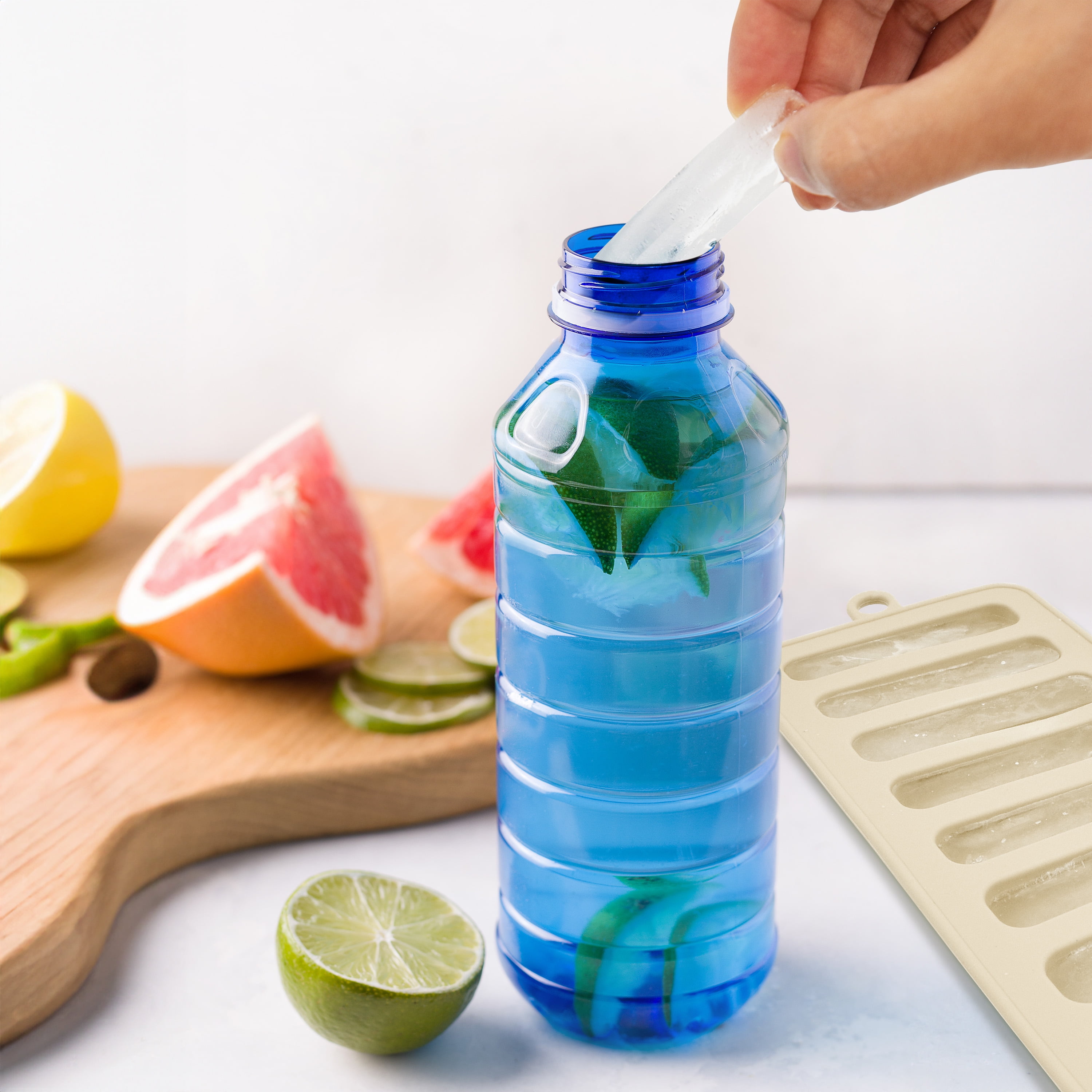 Mainstays, Ice Cube Tray, Silicone Water Bottle Ice Tray, Beige, silicone, useful for everyday beverage storage.