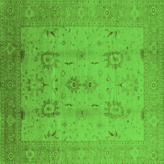 Ahgly Company Indoor Square Oriental Green Industrial Area Rugs, 6' Square