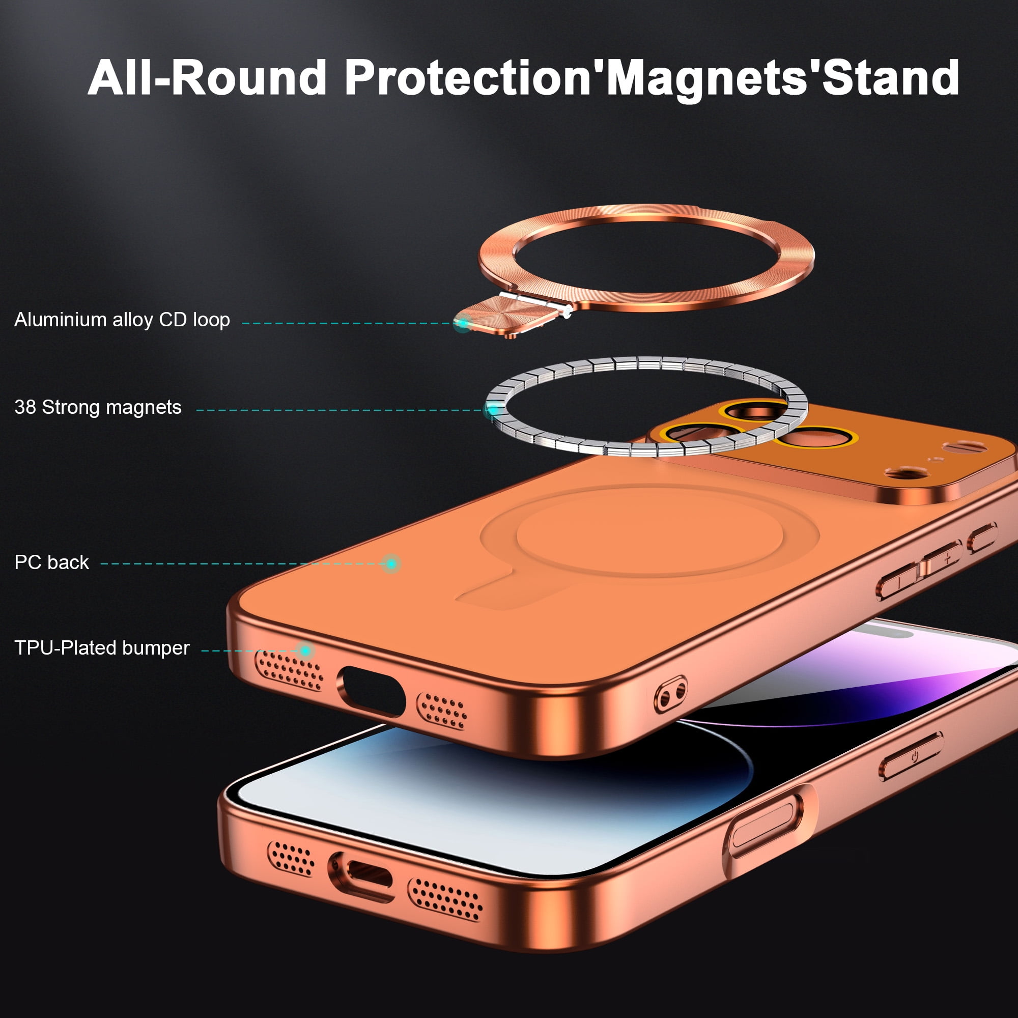 JETeacka Magnetic for iPhone 17 Pro Case with Stand MagSafe Compatible Camera Protection Military Drop Protection Not Yellowing Slim Cover, Orange