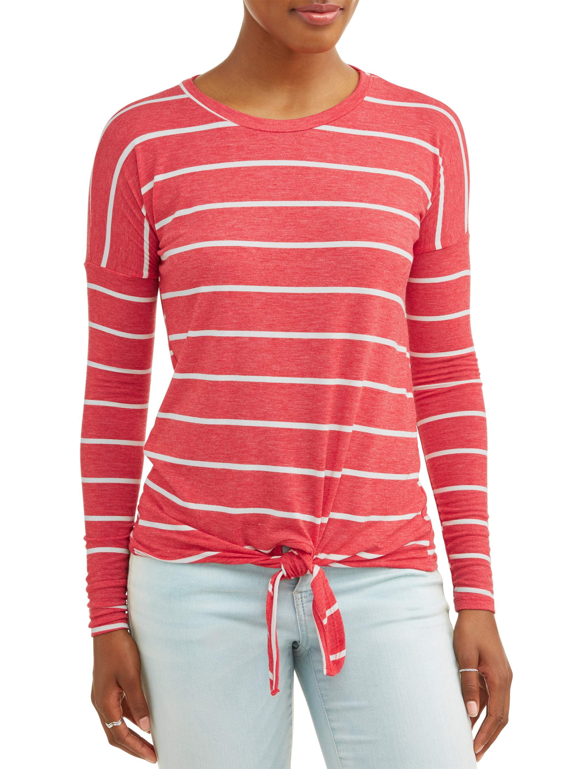 Thyme + Honey Thyme and Honey Women's Striped Long Sleeve Front Tie T
