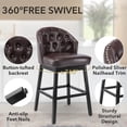 thumbnail image 4 of Foredo Swivel Bar Stools with Back Sets of 2, Upholstered PU Bar Stool with Solid Wood Legs and Tufted Button Back, PU Brown, 4 of 9