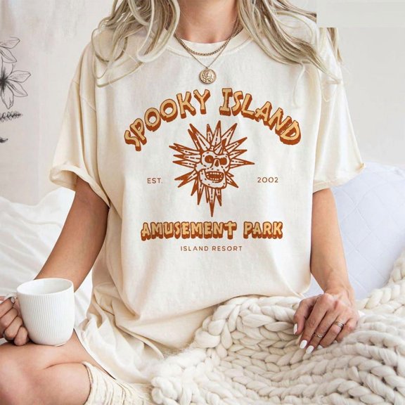 Spooky Island T-Shirt, Retro Halloween Cartoon Tee, 90s Nostalgia Skull Shirt, Disco Skeleton Graphic Tee, Funny Halloween Gift