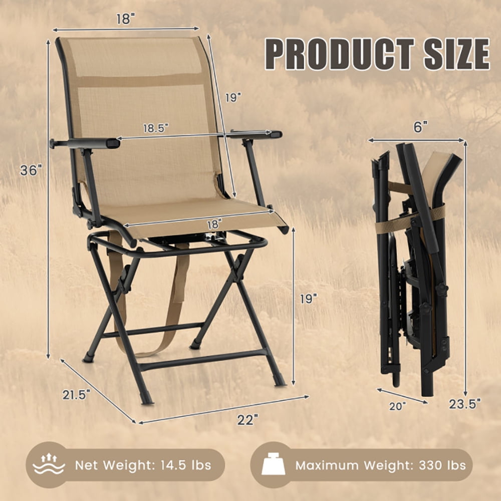 Aimee Lii Foldable Swivel Patio Chair with Armrest and Mesh Back, Portable Chairs for Adults, Comfy Outdoor Chair, Coffee