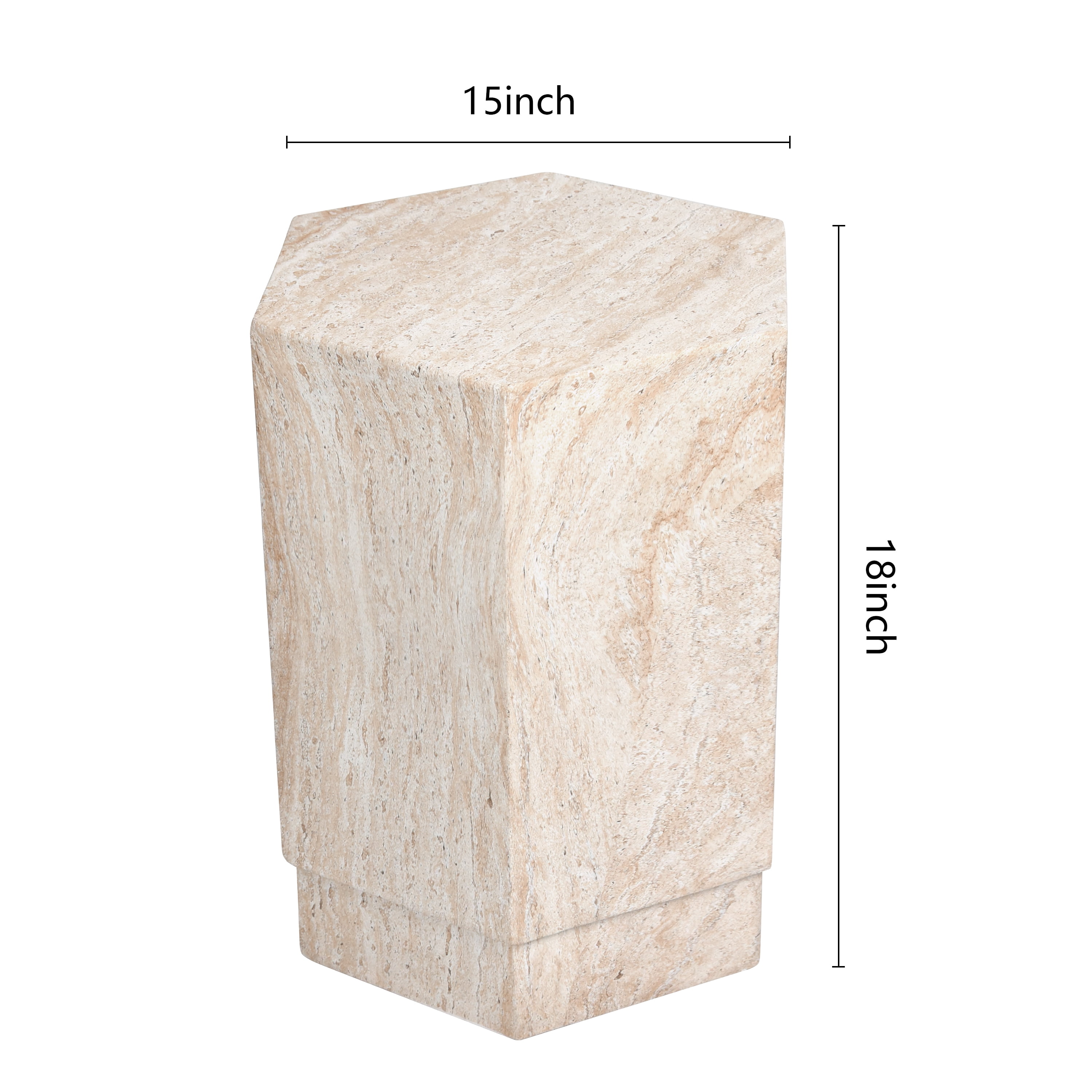 Hexagonal Travertine Stone Finish Italian Design MgO Side Accent Table
