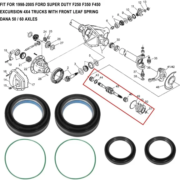 For Ford 1998-2004 F250 F350 Dana 50 & 60 Front Axle Knuckle And Tube Seal Kit