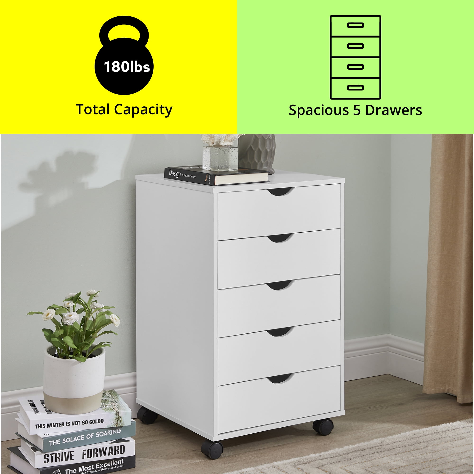 Office Filing Cabinet Drawer Unit Storage Cabinet 5 Drawers Cupboard Castors New 