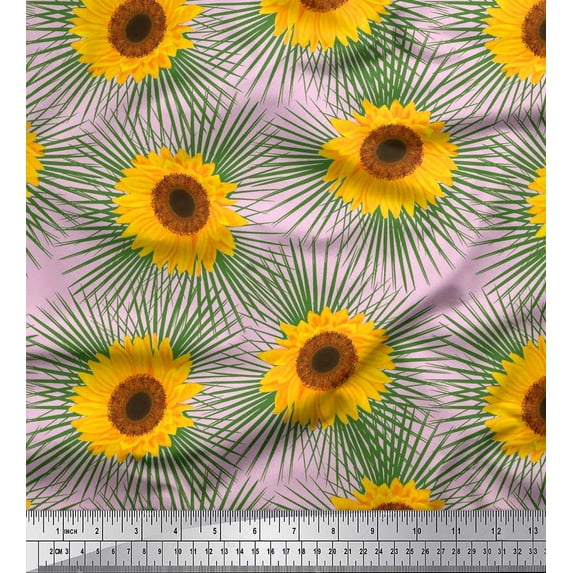 Soimoi Georgette Viscose Fabric Leaves & Sunflower Floral Print Fabric by Yard 42 Inch Wide