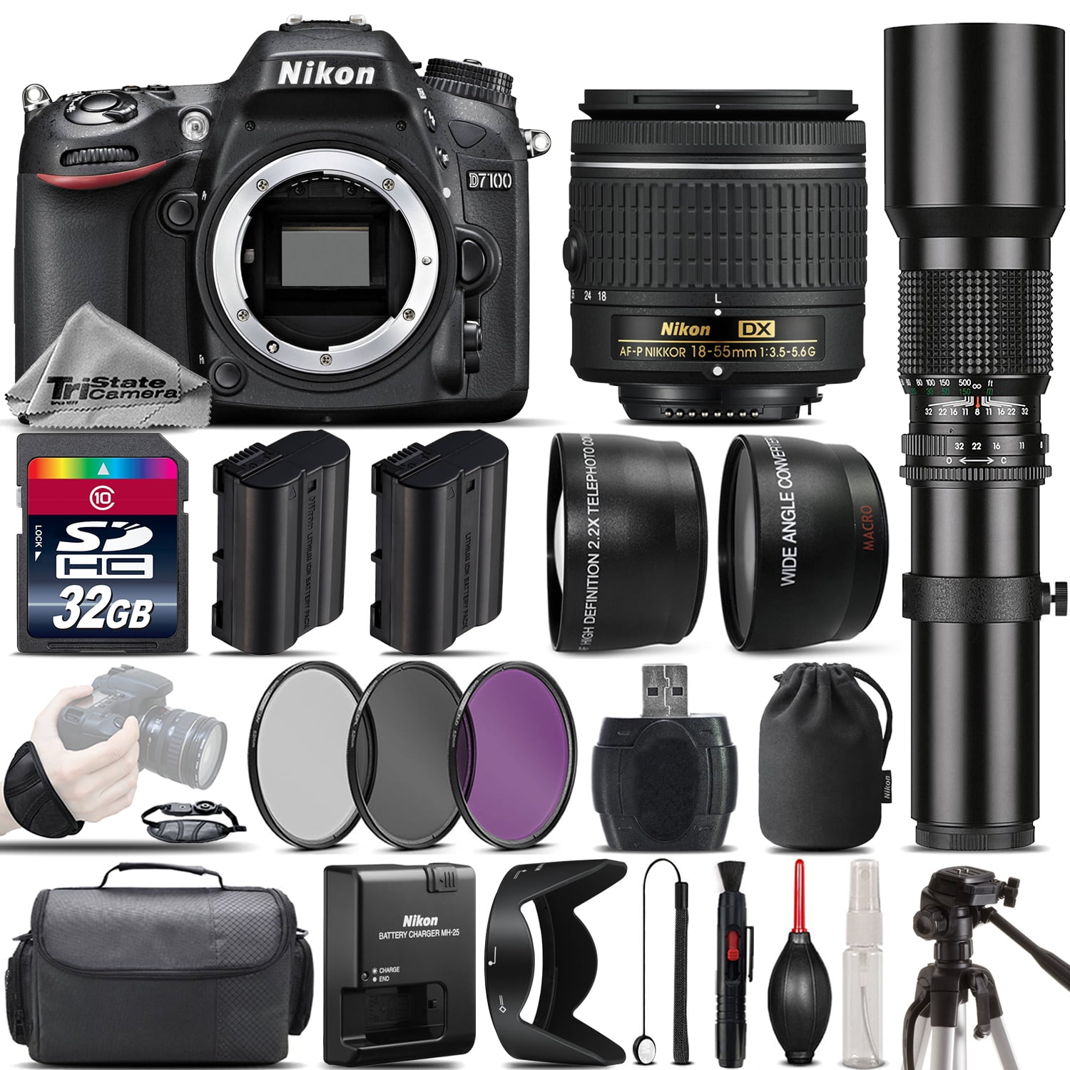 Nikon D7100 DSLR Camera + Nikon 18-55mm Lens + 500mm Telephoto
