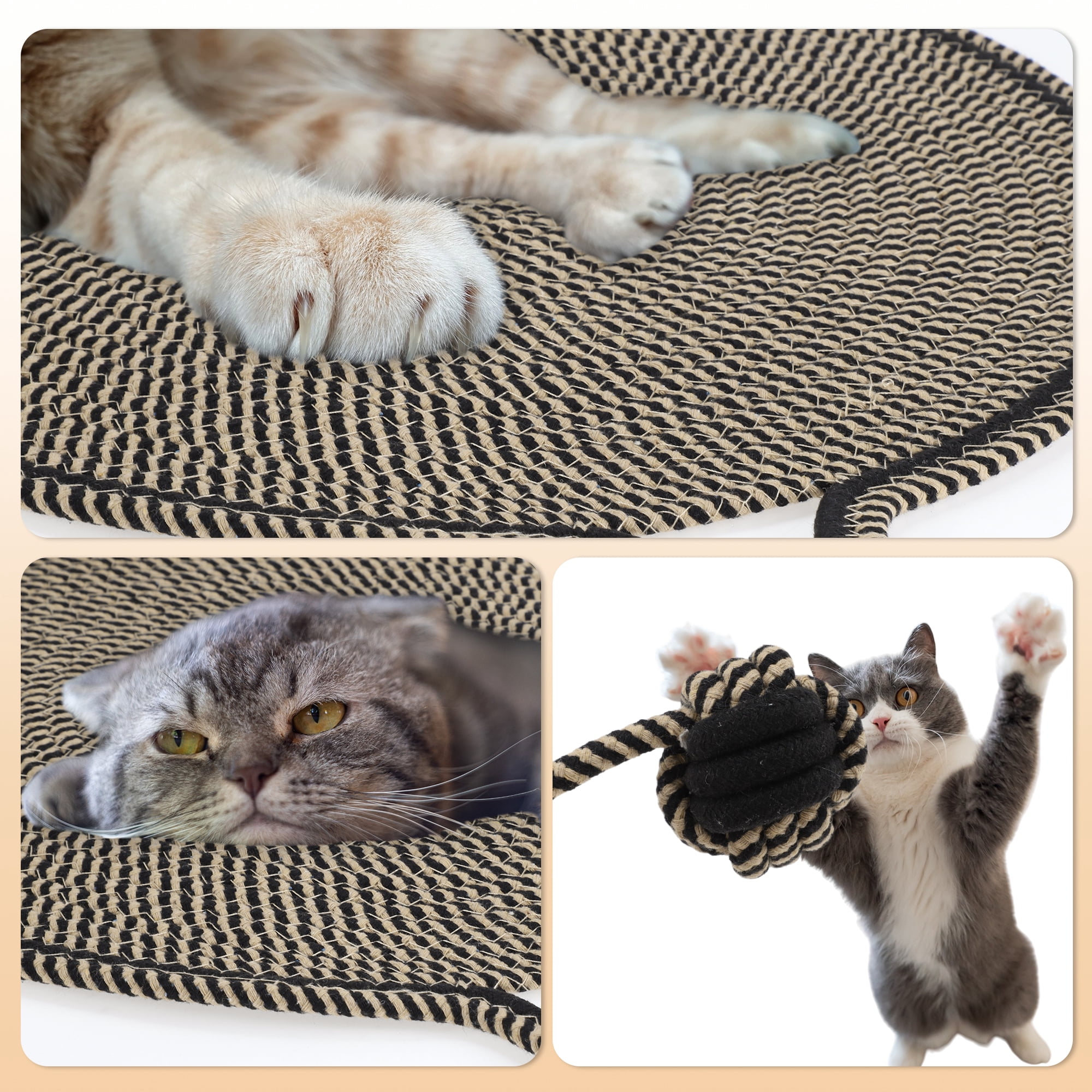 Unique Bargains Cat Scratcher Mat with A Cat Ball Cotton Rope Black [19.69"]