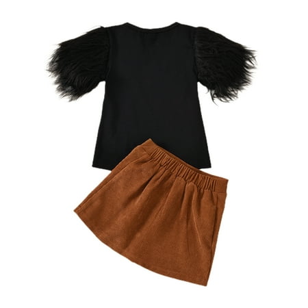 

One opening Kids Baby Girls Clothes Fur Short Sleeve Solid T Shirts Tops Button A-Line Skirts Outfits White 6-7 Years