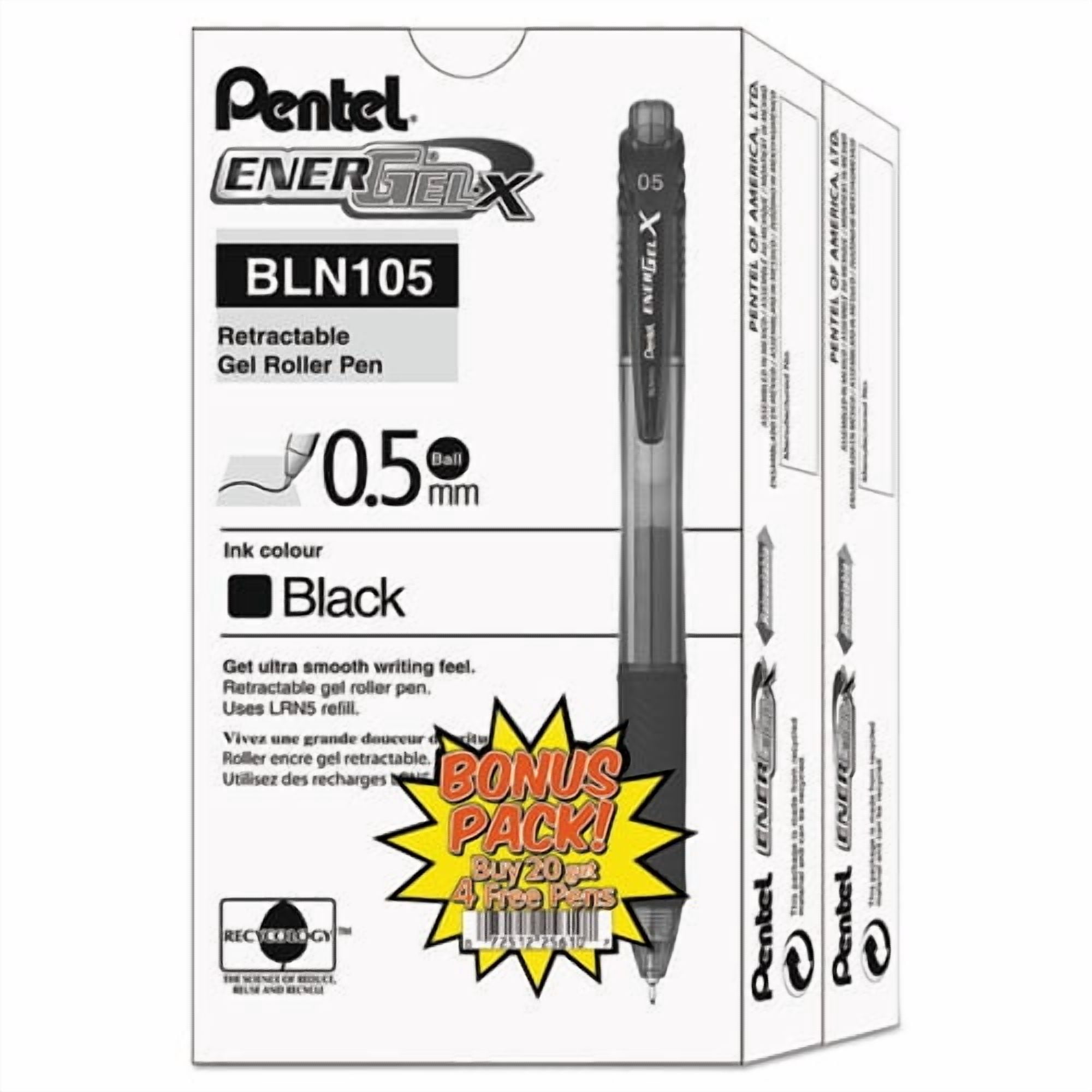 "Energel-X Gel Pen, Retractable, Fine 0.5 Mm Needle Tip, Black Ink, Black Barrel, 24/pack | Bundle of 2 Packs"
