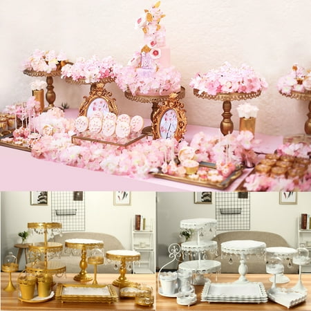 Circus Cupcake Holder Stand 10 Pcs Metal Crystal Cake Holder Cupcake Stand Cake Dessert Bracket with Pendants and Beads Wedding Birthday Display ()