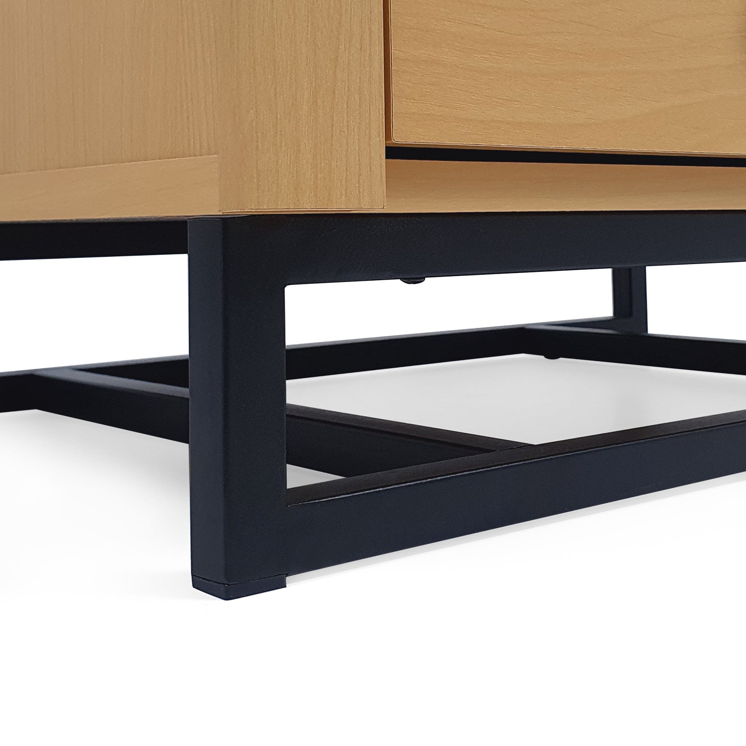 Noble House Cayuga Faux Wood 2 Piece Double Dresser and Nightstand Bedroom Set, Maple and Black