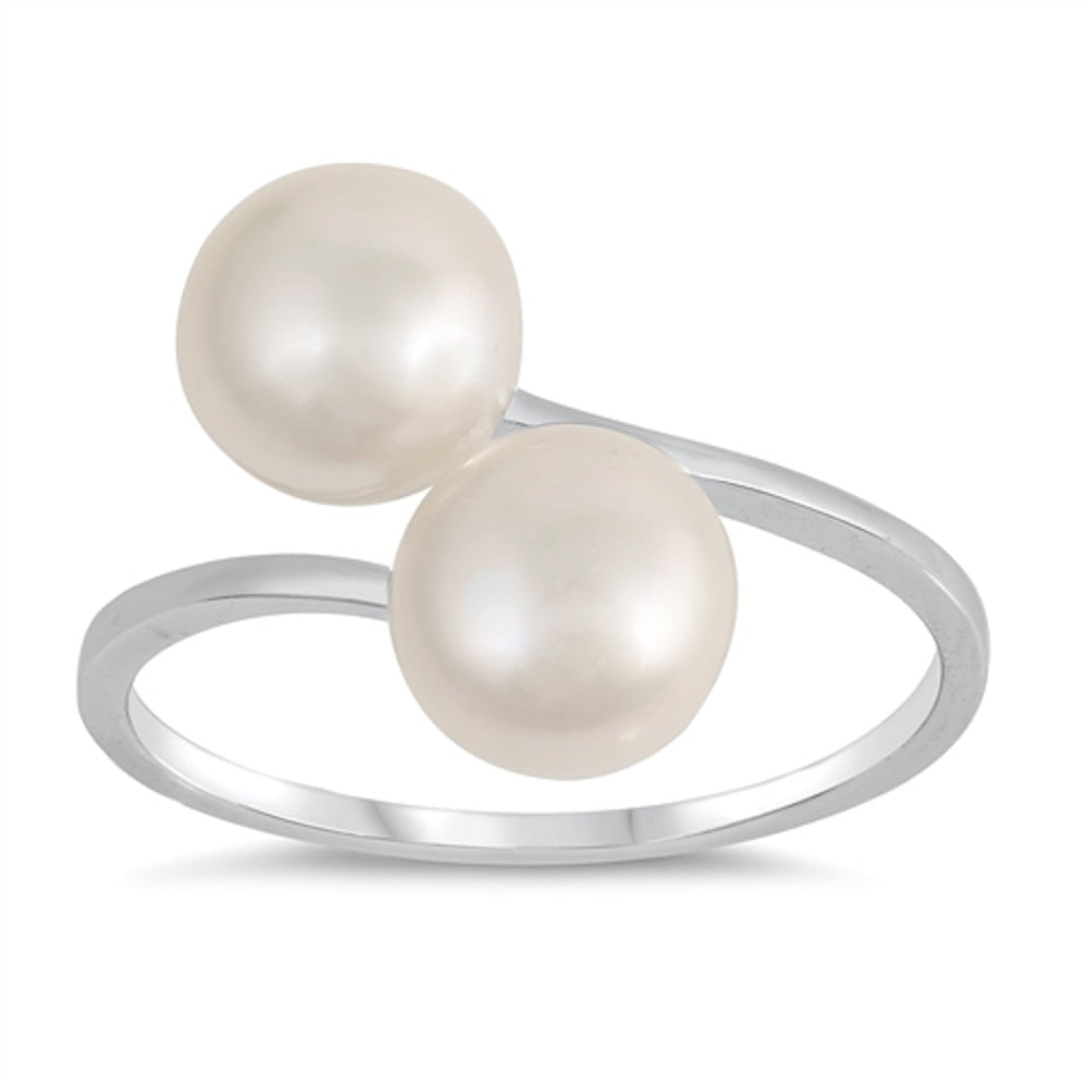 Pearl Ring Genuine Sterling Silver 925 Rhodium Plated Face Height 10 mm Size 8 