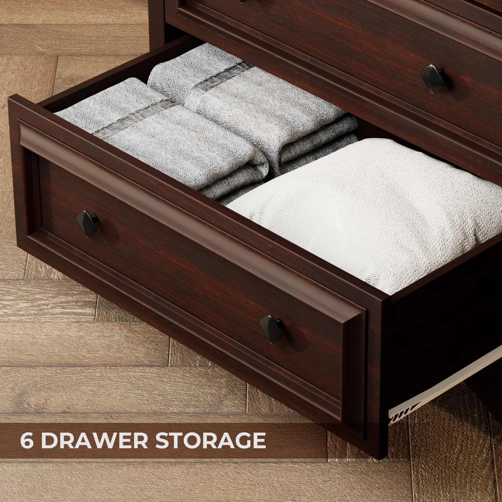 Winkalon 6 Drawer Tall Dresser, 48"H Chest of Drawers, Wooden Storage Cabinet for Bedroom, Cherry
