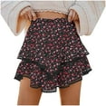 thumbnail image 2 of QATAINLAV Women's Casual Mini Skirts Shorts Elastic High Waist Cute Flowy Tiered Layered Boho Skorts Vacation Outfits Black XL, 2 of 5