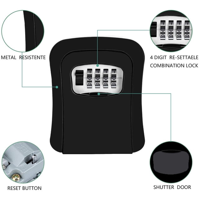 Compartimento para llaves con combinación de 4 dígitos, adecuado para llaves de casa, oficinas, propietarios de viviendas (hasta 5 llaves), negro LingWen 8390615588553