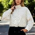 thumbnail image 2 of Fall Jacket Women Polka Dot Long Sleeve Stand Collar Cropped Drawstring Slim Outerwear Jackets White, 2 of 4