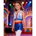 thumbnail image 5 of TiaoBug Kids Girls Western Cowgirls Outfits Cheerleading Crop Top with Metallic Shorts Set for Stage Performance Navy Blue 12, 5 of 7