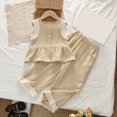 thumbnail image 2 of kpoplk Infant Baby Toddler Girls Summer Clothes Solid Color Sleeveless Camisole Linen Short Set Baby Summer Outfits Size 4-5 Years,Khaki, 2 of 6
