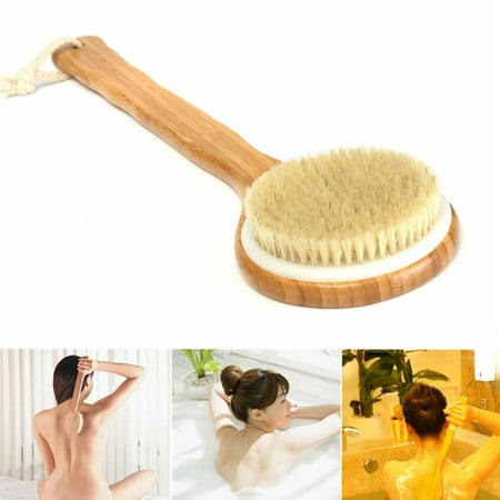 15.7" Bath Brush Natural Bristle Exfoliating Shower Brush Wooden Brush Back Body Scrub Scrubber Massager Shower Skin Spa