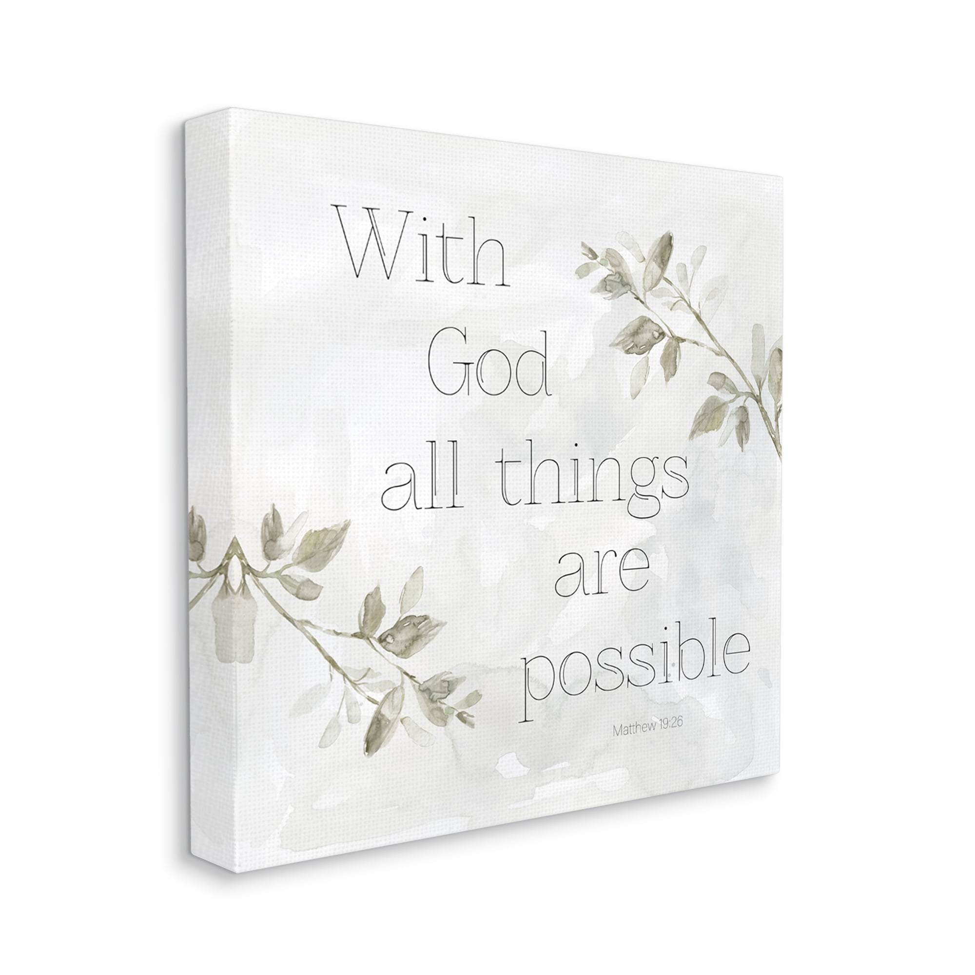 Stupell Industries With God All Things Possible Floral Sprig Religious Phrase Graphic Art Gallery Wrapped Canvas Print Wall Art, Design by Carol Robinson