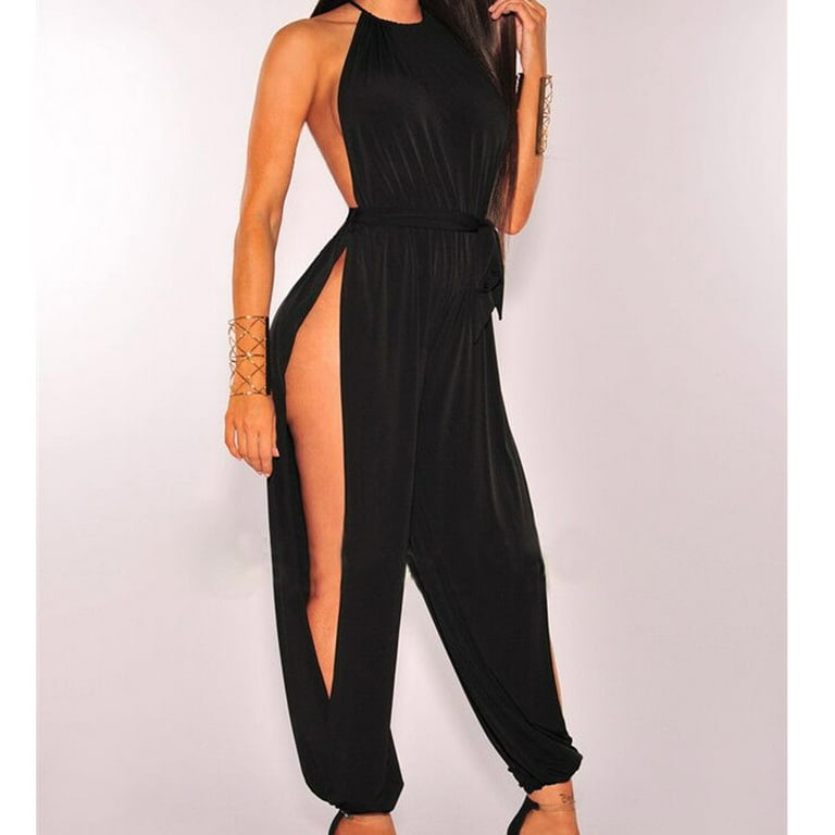Sexy Solid Backless Slit Regular Jumpsuits Sexy Solid Backless Slit Regular Jumpsuits
