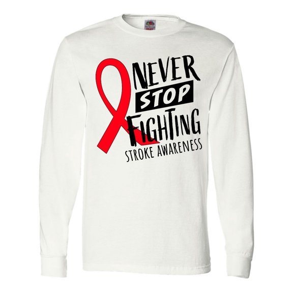 Inktastic Never Stop Fighting Stroke Awareness Red Ribbon Long Sleeve T-Shirt