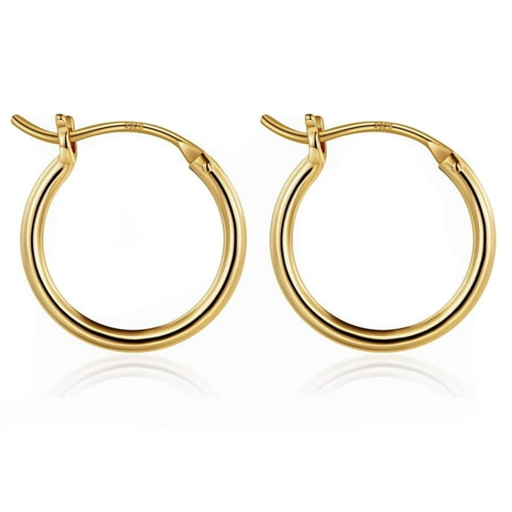 Classic Solid 14K Gold Plated 925 Sterling Silver Post Skinny Huggie Hoops Earring Lightweight Thin Hoop Earrings