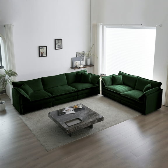 Sofa Set of 2 Chenille Couch, 2 3 Seater Sofa Set Deep Seat Sofa, Modern Sofa Set for Living Room, Green Chenille
