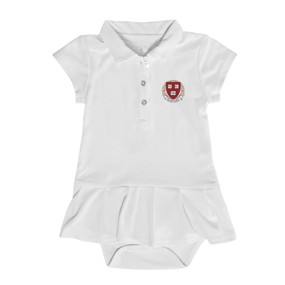 Girls Infant Garb  White Harvard Crimson Caroline Cap Sleeve Polo Dress