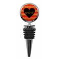 thumbnail image 1 of The Word "Wine," on Black Heart - on Faux Glitter Gold and Red Stripes - Metal Wine Bottle Stopper with Vaccum, 1 of 1