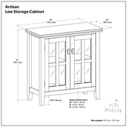 Simpli Home Artisan 30W Low Storage Cabinet with 2 Glass Doors