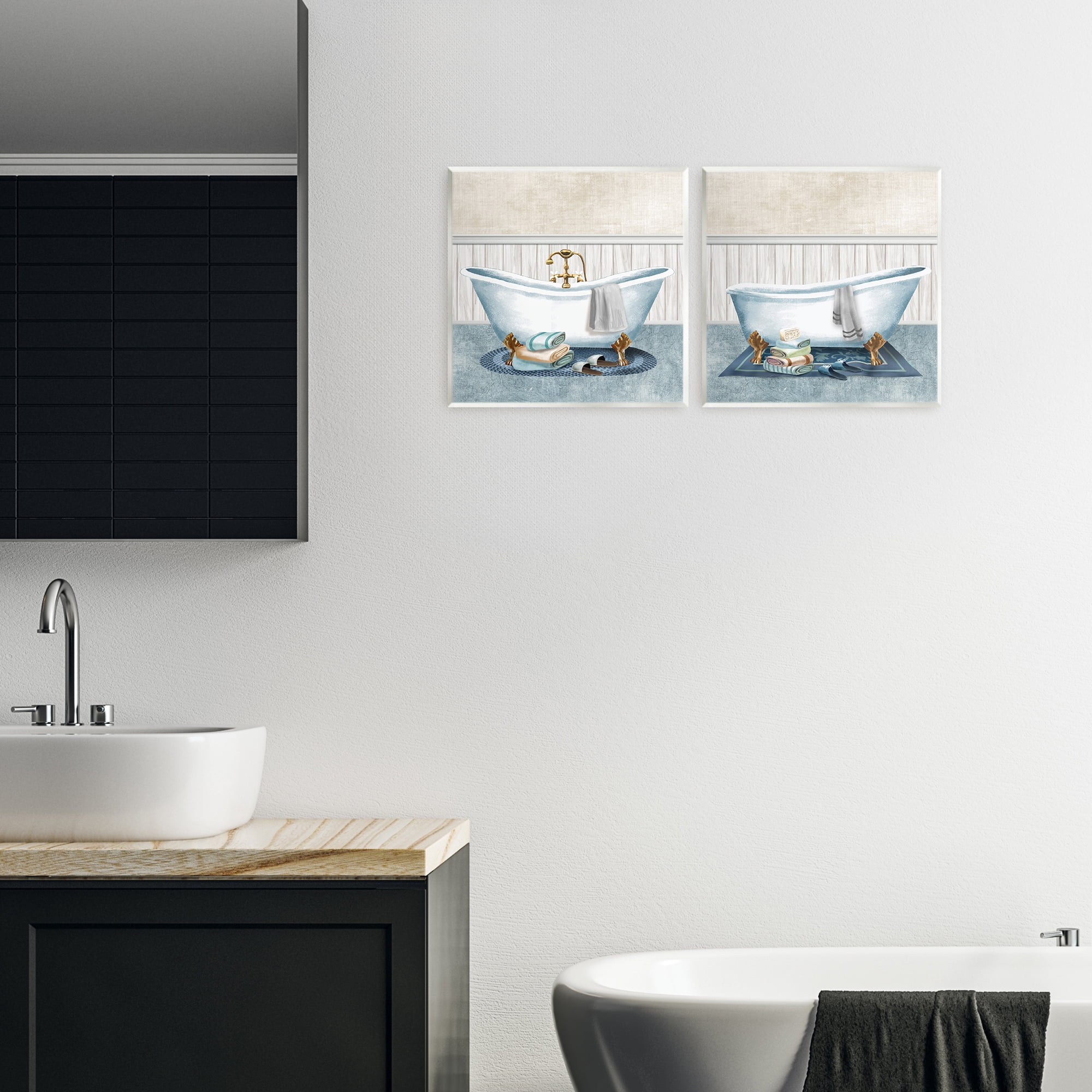 Stupell Industries Cozy Bathtub & Slippers 2 Piece Wall Plaque Art Set, design by Conrad Knutsen