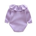 thumbnail image 4 of 2025 Baby Boys Girls Romper Spring Fall Solid Color Jumpsuit Ribbed Cotton Long Sleeves Jumpsuit Purple, 4 of 5