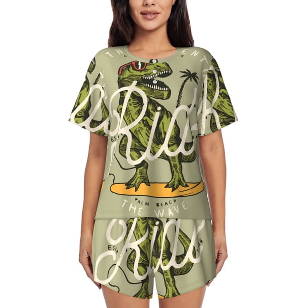 Fotbe Dinosaur Conjunto de Pijama Estampado para Mujer, 2 Piezas, Ropa de Dormir con Camiseta de Manga Corta y Shorts Suaves-Medium