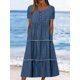 thumbnail image 1 of Vestido de manga corta con cuello redondo para mujer, ropa informal, trajes de mezclilla, Color sólido, volantes en cascada, vestido largo, Swing grande, elegante, 1 of 4