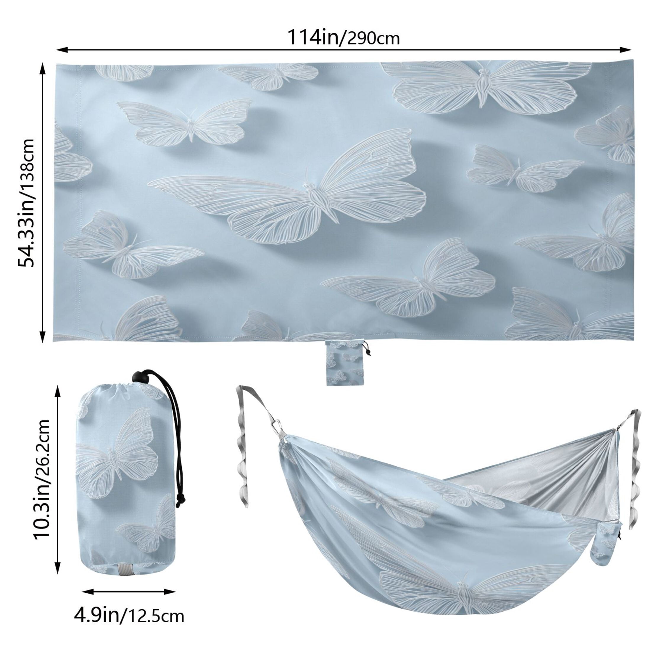 Hammock Camping Hammock Nylon Portable Hammock Travel Camping Hammock Hand Drawn White Butterfly