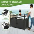 thumbnail image 3 of HOMEFUN Outdoor Kitchen Island Wicker Serving Console Cart & Grill Bar Table Waterproof with Wheels and Ice Bucket Backyard and BBQ Prep, Black, 3 of 13