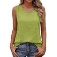 thumbnail image 2 of Fnhpitd Cotton-Linen Blend Tank Tops for Women Summer 2026 Casual Plus Size Sleeveless Gauze Shirts Tank Tops Basic Summer Casual Crewneck Blouse Green Size: L, 2 of 7