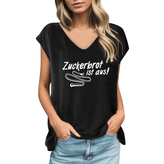 Gibobby Camiseta Powerblend con Cuello en V Mujeres Casual Impreso Cuello Bajo Color Sólido Camiseta Manga Corta Divertida Camiseta Tops(Negro,M)