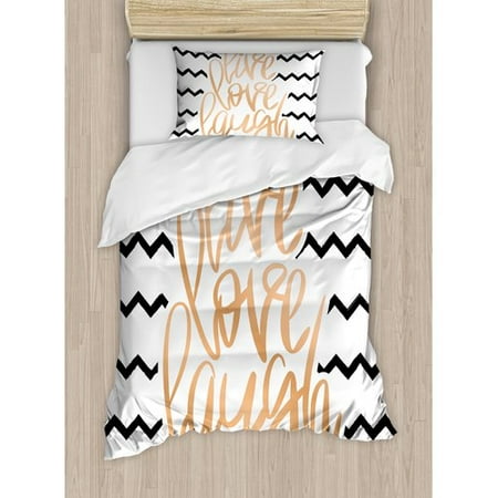 Chevron Stripe Duvet Ambesonne Live Laugh Love Motivational Calligraphic Art with Zigzags Chevron Stripes Duvet Cover Set ()