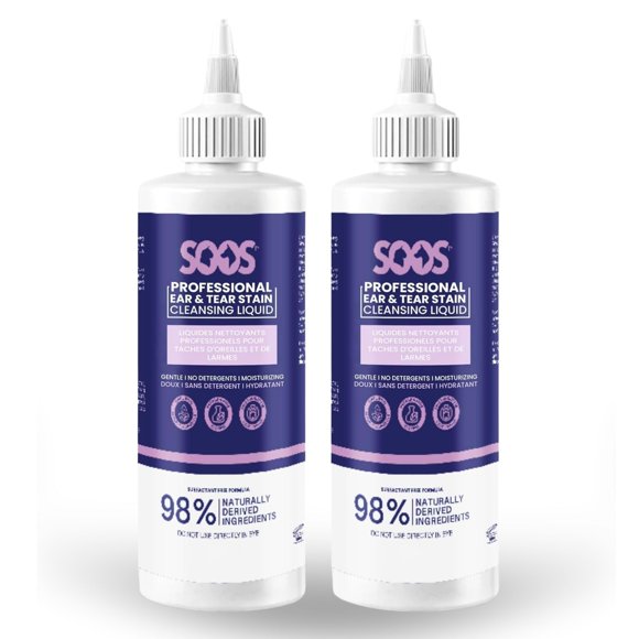 Soos Pet Natural Ear and Eye Stain Remover for Dogs & Cats – Gentle Liquid Cleaner, 500ml, 2 pack