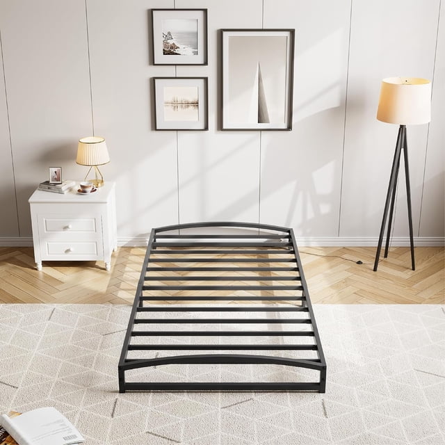 Twin Size Metal Bed Frame,Platform Twin Bed Frame with Arch Design,6 Inch Heavy Duty Strong Support Slats,Sturdy Mattress Foundation,Easy Assembly,No Box Spring Needed,Black