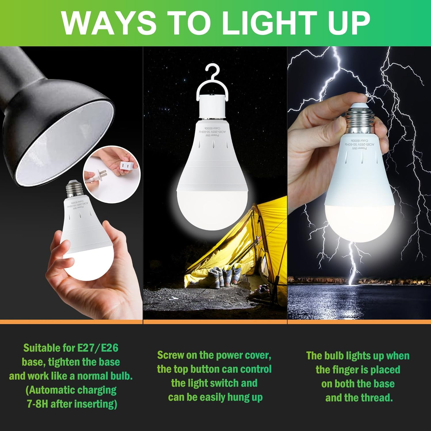 4Pack Rechargeable Emergency Light Bulb for Power Outage, Battery Backup LED Bulb for Home Power Failure, 1200mAh Lithium Battery(wwx)