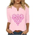 thumbnail image 2 of Royisotas Casual Womens Tops Summer Pink 3/4 Sleeve Breast Cancer Awareness Day Plus Size for Shirts Loose Fit V-Neck T-Shirts, 2 of 4